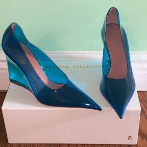 Amina Muaddi Ane PVC 'Glass' 95mm Slip-on Wedge Pumps